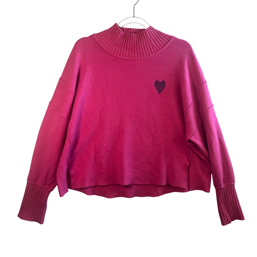 Maeve Anthropologie Heart Mock Neck Sweater Pink Viscose Cotton Knit Small Pink
